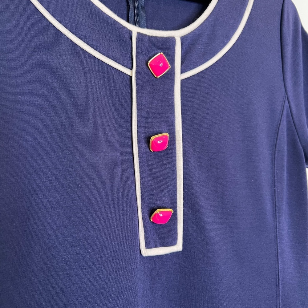 Lilly Pulitzer Dress Navy Shift Dress with Pink Buttons - Picture 3 of 6